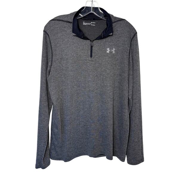 Under Armour Mens Med Gray Loose Fit Heat Gear LS 1/4 Zip Polo Shirt Activewear - Picture 1 of 8